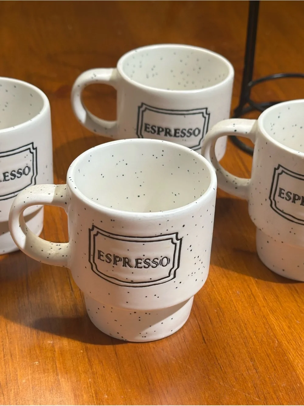 Stackable Cream Espresso Cups with Black Rack - Set of 4